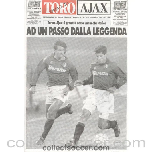 1992 UEFA Cup Final Official Programme Ajax v Torino 1st Leg - Collect Soccer