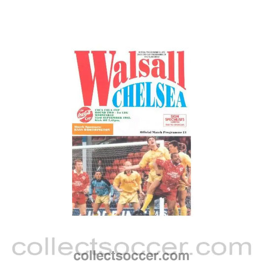 1992 - Walsall vChelsea official programme 23/09/1992 Premier League - Collect Soccer