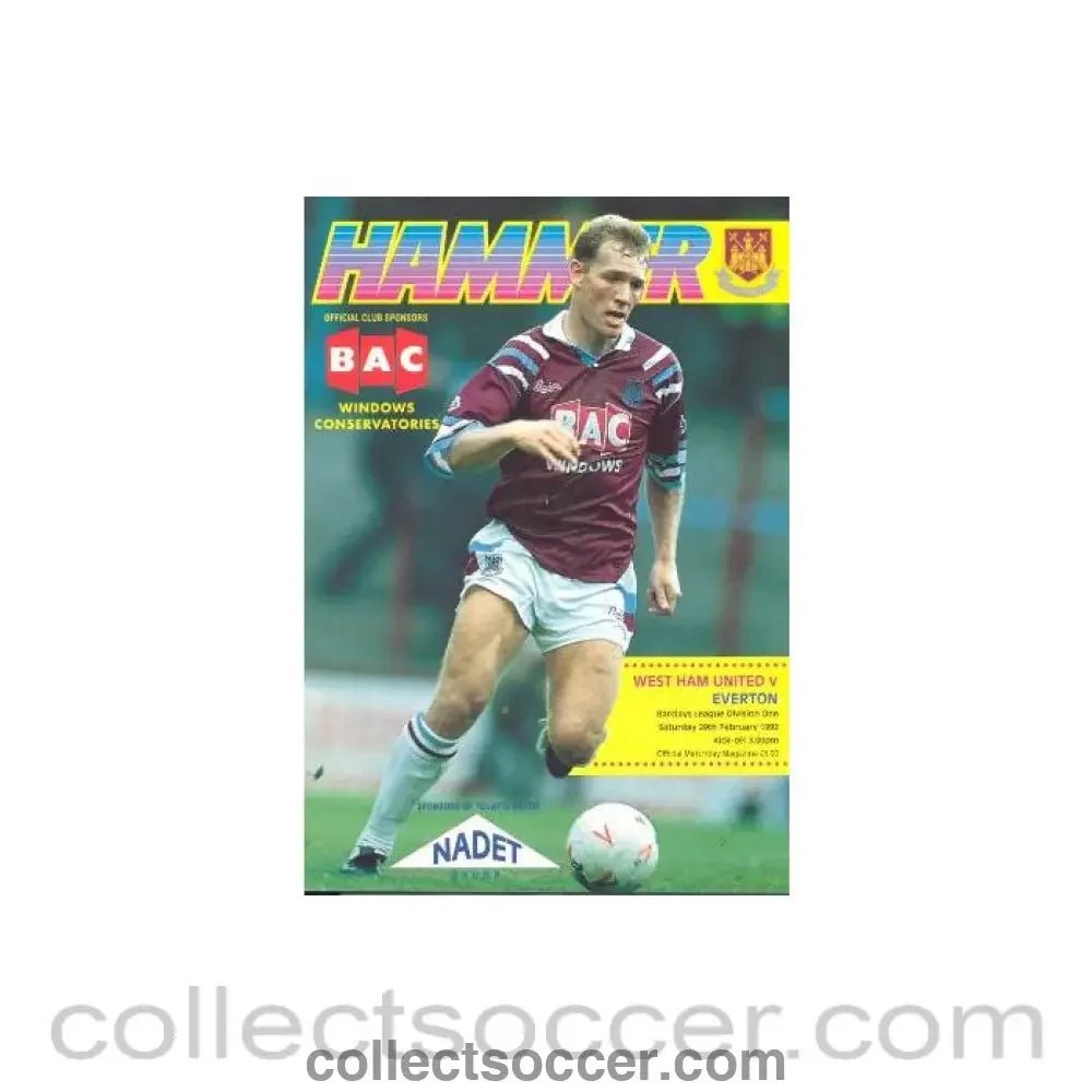 1992 - West Ham United v Everton official programme 29/02/1992 - Collect Soccer