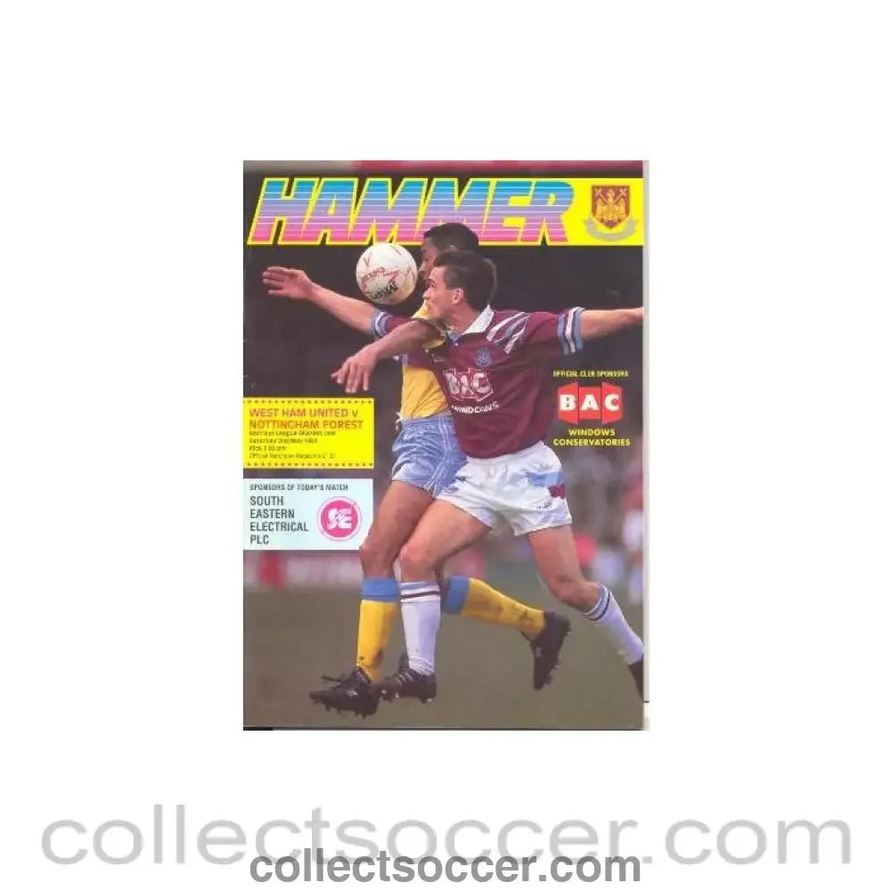 1992 - West Ham United v Nottingham Forest official programme 02/05/1992 - Collect Soccer