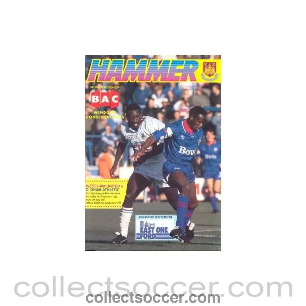 1992 - West Ham United v Oldham Athletic official programme 01/02/1992 - Collect Soccer