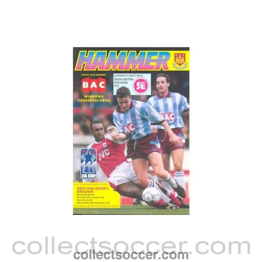 1992 - West Ham United v Wrexham official programme 25/01/1992 - Collect Soccer