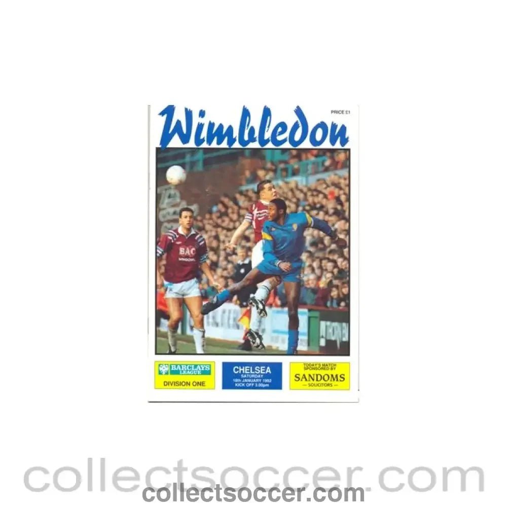 1992 - Wimbledon vChelsea official programme 18/01/1992 - Collect Soccer