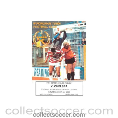 1992 - Wokingham Town vChelsea official programme 01/08/1992 Pre-Season Friendly Match - Collect Soccer