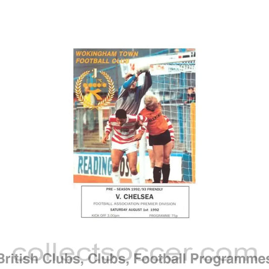1992 - Wokingham Town vChelsea official programme 01/08/1992 Pre-Season Friendly Match