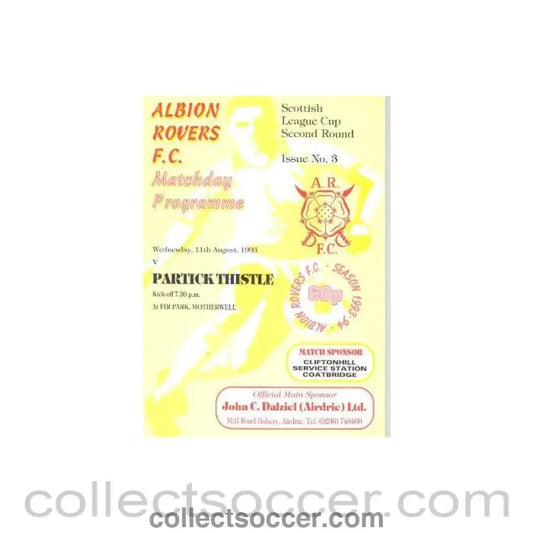 1993 - Albion Rovers v Partick Thistle official programme 11/08/1993 Scottish League - Collect Soccer
