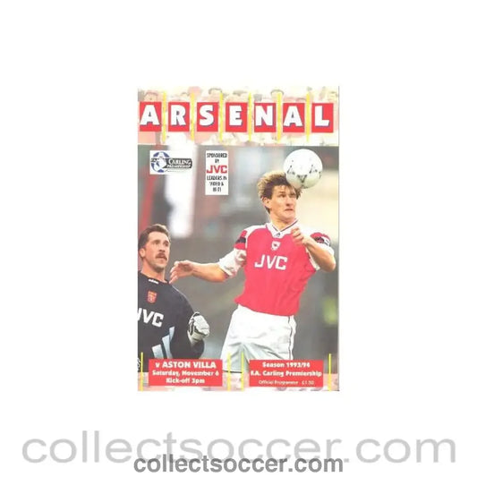 1993 - Arsenal v Aston Villa official programme 06/11/1993 Carling Premiership