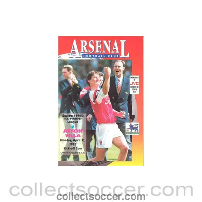 1993 - Arsenal v Aston Villa official programme 12/04/1993 Premier League
