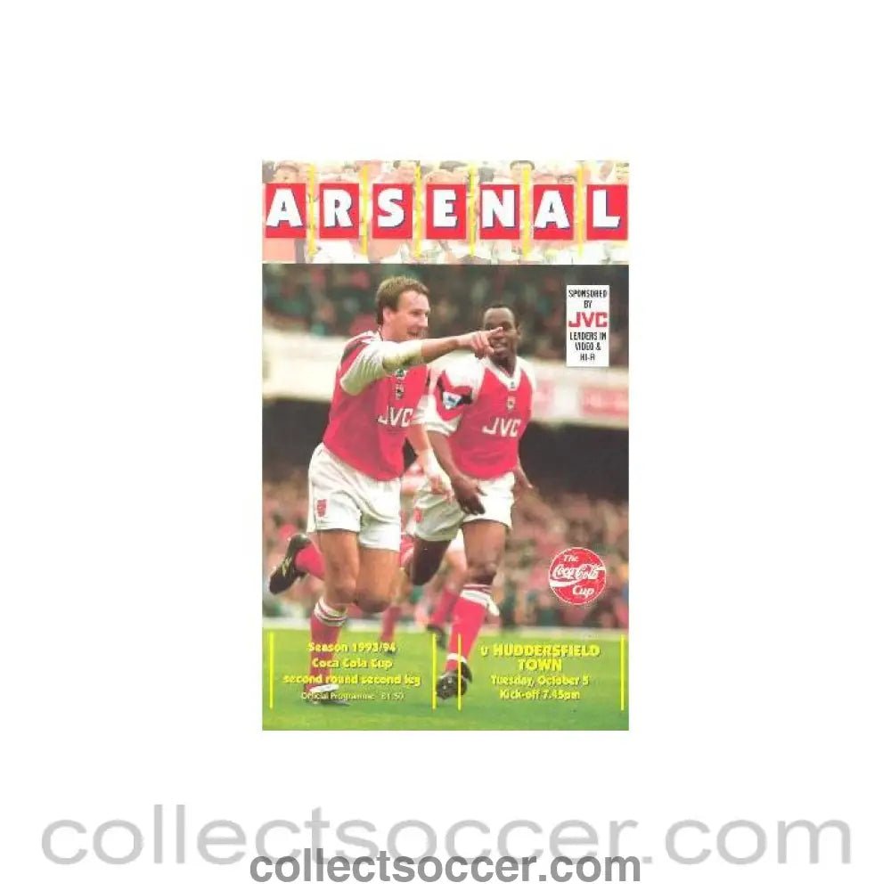 1993 - Arsenal v Huddersfield Town official programme 05/10/1993 Coca Cola Cup - Collect Soccer