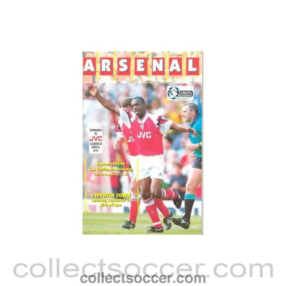 1993 - Arsenal v Ipswich Town official programme 11/09/1993 Carling Premiership - Collect Soccer