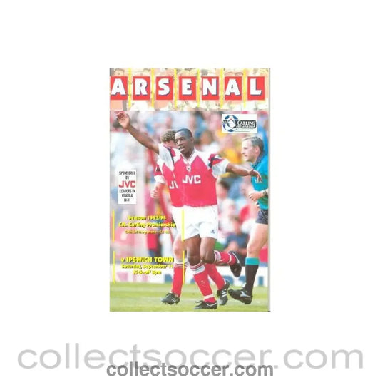 1993 - Arsenal v Ipswich Town official programme 11/09/1993 Carling Premiership