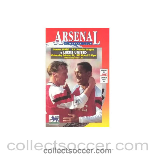 1993 - Arsenal v Leeds United official programme 24/02/1993 Premier League