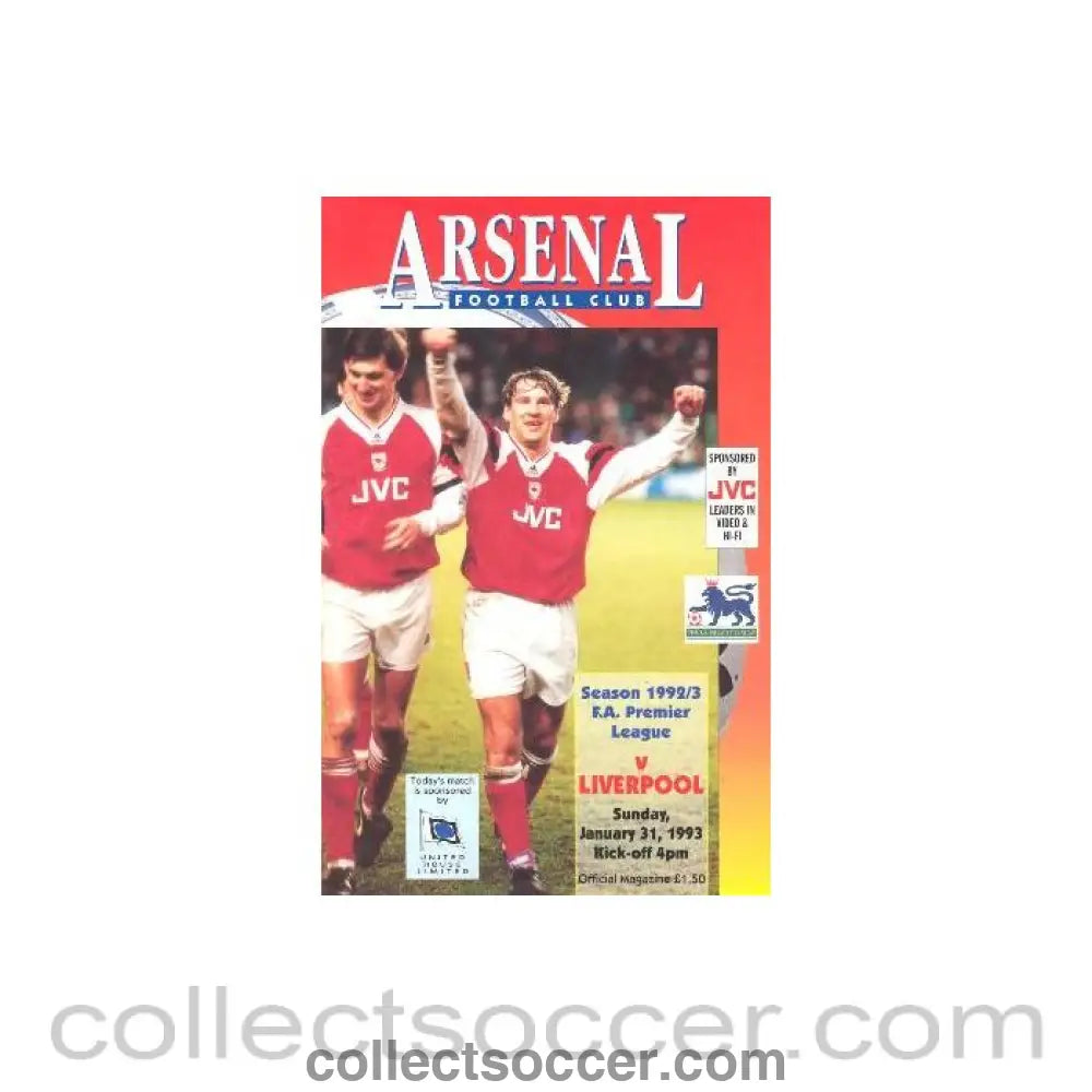 1993 - Arsenal v Liverpool official programme 31/01/1993 Premier League