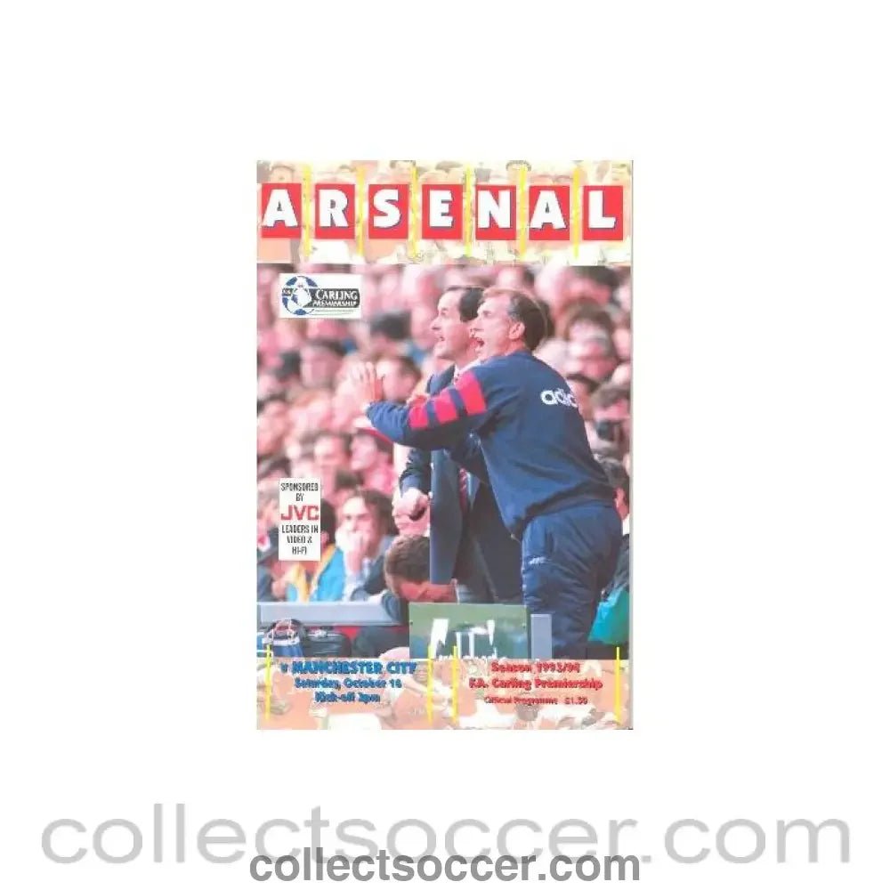 1993 - Arsenal v Manchester City official programme 16/10/1993 Carling Premiership - Collect Soccer