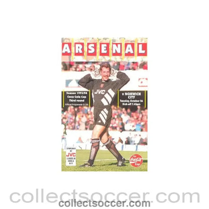 1993 - Arsenal v Norwich City official programme 26/10/1993 Coca Cola Cup