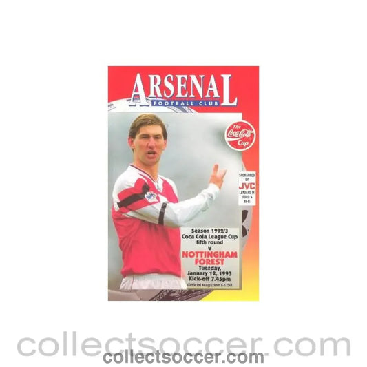 1993 - Arsenal v Nottingham Forest official programme 12/01/1993 League Cup Coca Cola Cup