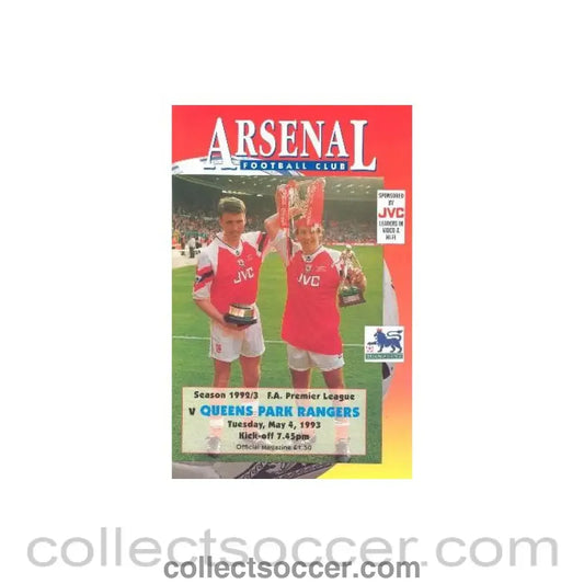 1993 - Arsenal v Queen’s Park Rangers official programme 04/05/1993 Premier League