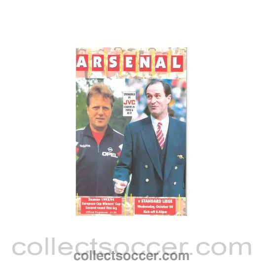 1993 - Arsenal v Standard Liege official programme 20/10/1993 European Cup Winners Cup
