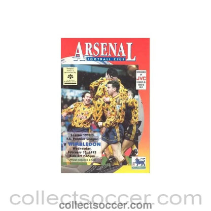 1993 - Arsenal v Wimbledon official programme 10/02/1993 Premier League - Collect Soccer
