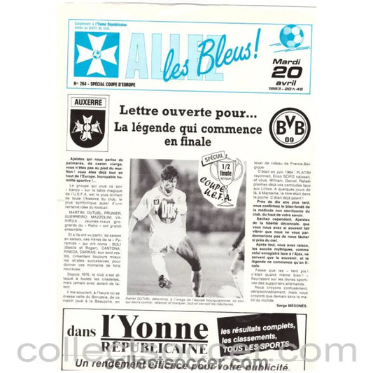 1993 Auxerre v Borussia Dortmund UEFA Cup Semi Final Official Programme - Collect Soccer