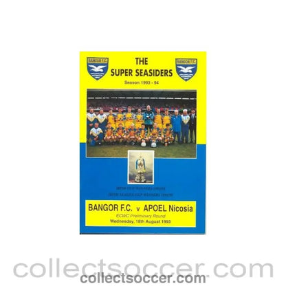 1993 - Bangor v Apoel Nicosia official programme 18/08/1993 - Collect Soccer