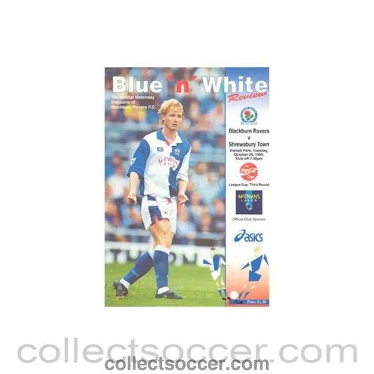 1993 - Blackburn Rovers v Srewsbury Town official programme 26/10/1993 League Cup