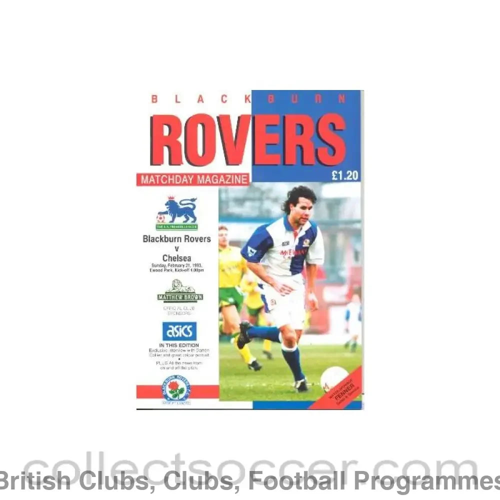 1993 - Blackburn Rovers vChelsea official programme 21/02/1993 Premier League