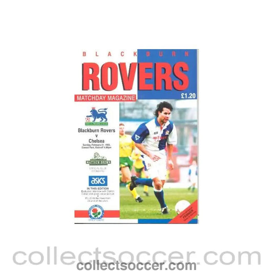 1993 - Blackburn Rovers vChelsea official programme 21/02/1993 Premier League - Collect Soccer