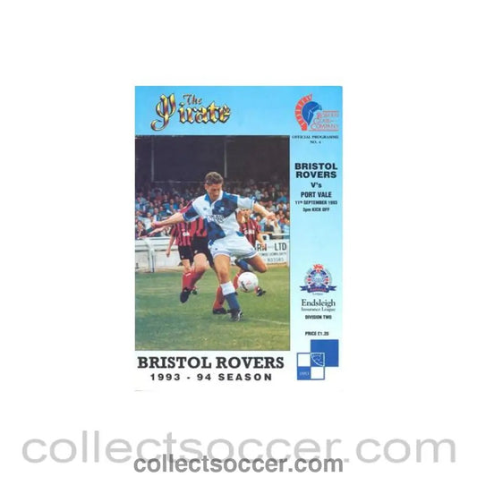 1993 - Bristol Rovers v Port Vale official programme 11/09/1993 Football League - Collect Soccer