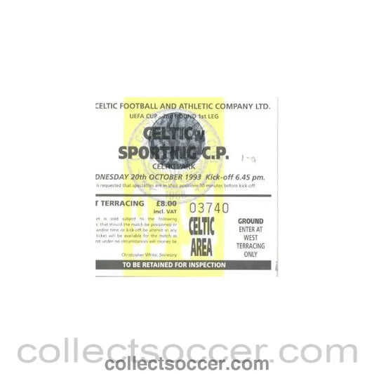 1993 - Celtic v Sporting ticket 20/10/1993 UEFA Cup