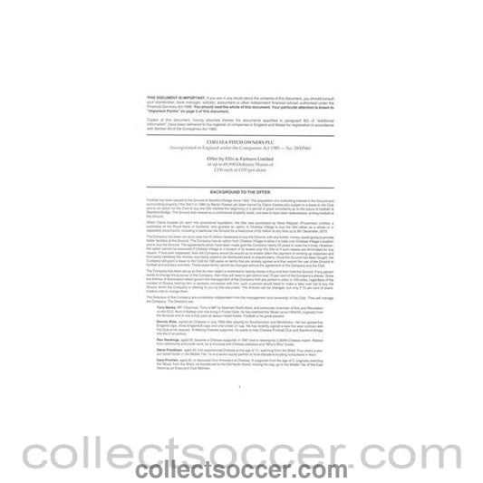 1993 - Chelsea Pitch Owners PLC offer to potential shareholders of 18/03/1993 - Collect Soccer