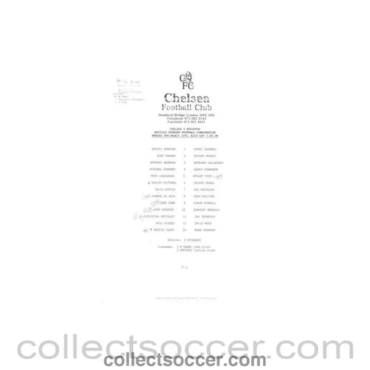 1993 - Chelsea v Brighton Reserves official teamsheet 08/03/1993 Football Combination - Collect Soccer