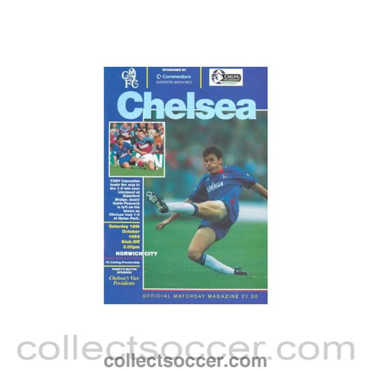 1993 - Chelsea v Norwich City official programme 16/10/1993