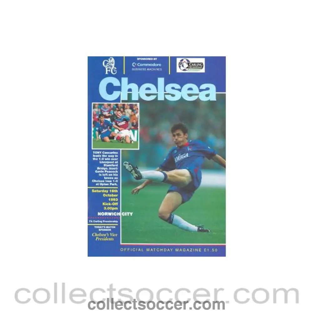 1993 - Chelsea v Norwich City official programme 16/10/1993 - Collect Soccer