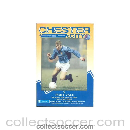 1993 - Chester City v Port Vale official programme 16/01/1993 Football League - Collect Soccer
