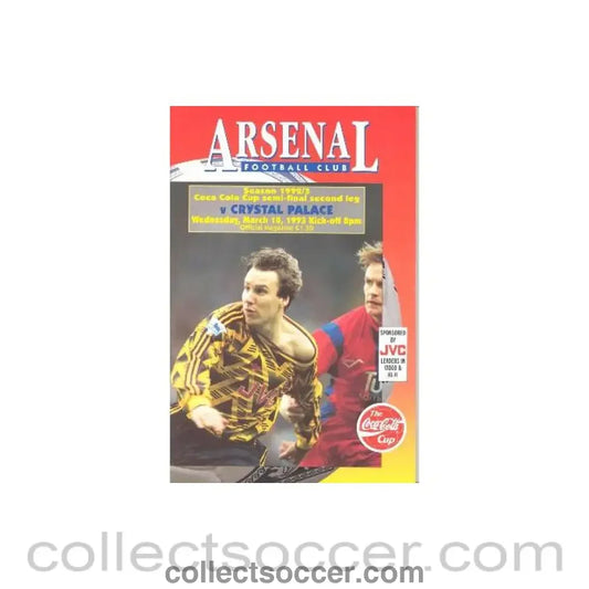 1993 Coca Cola League Cup Semi-Final Programme Arsenal v Crystal Palace official programme