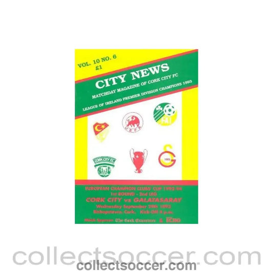 1993 - Cork City v Galatasaray official programme 29/09/1993 - Collect Soccer