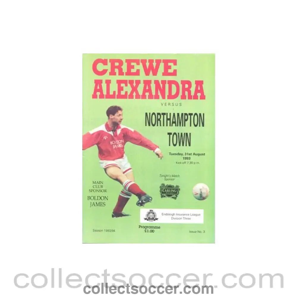 1993 - Crewe Alexandra v Northampton Town official programme 31/08/1993 Football League - Collect Soccer