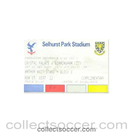 1993 - Crystal Palace v Birminghamn City ticket 11/12/1993
