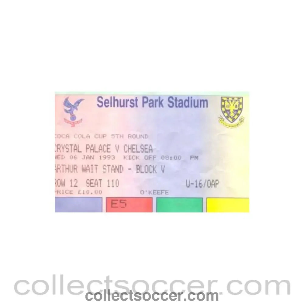 1993 - Crystal Palace v Chelsea ticket 06/01/1993