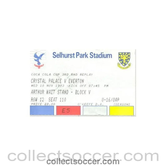 1993 - Crystal Palace v Everton ticket 10/11/1993