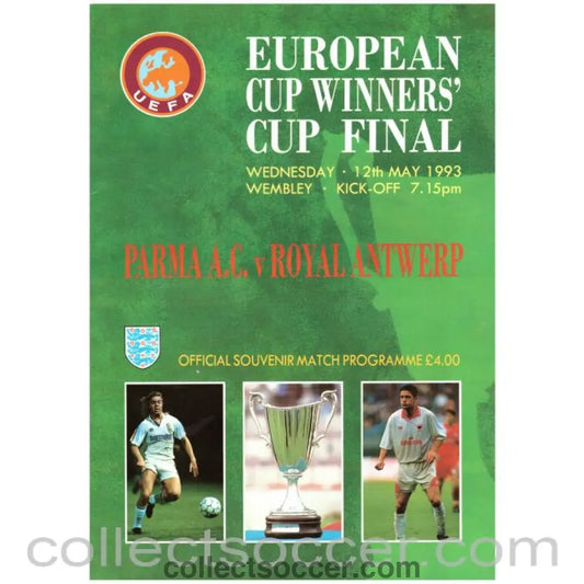 1993 Cup Winners Cup Final Official Programme Parma v Royal Antwerp - Collect Soccer