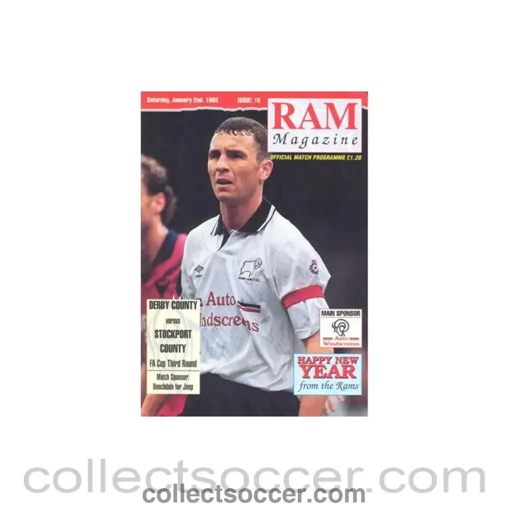 1993 - Derby County v Stockport County official programme 02/01/1993 F.A. Cup - Collect Soccer
