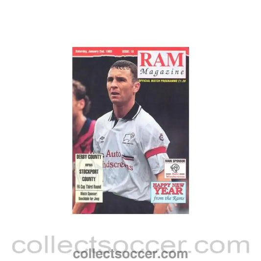 1993 - Derby County v Stockport County official programme 02/01/1993 F.A. Cup - Collect Soccer