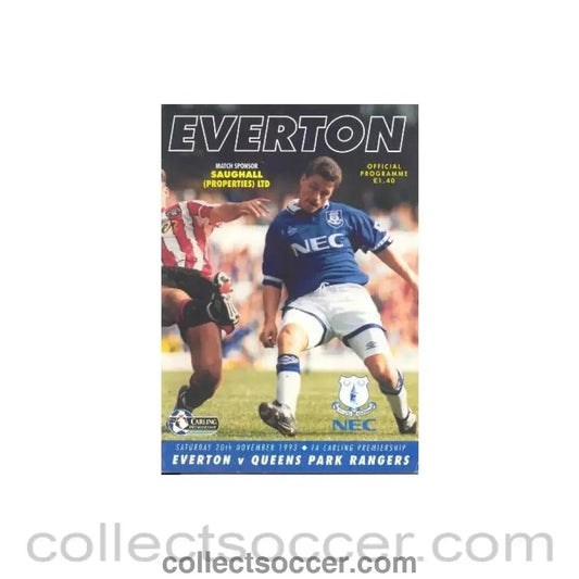 1993 - Everton v Queen's Park Rangers official programme 20/11/1993 F.A. Carling Premiership - Collect Soccer