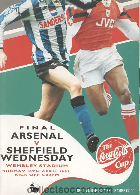 1993 League Cup Final Programme Arsenal v Sheffield Wednesday