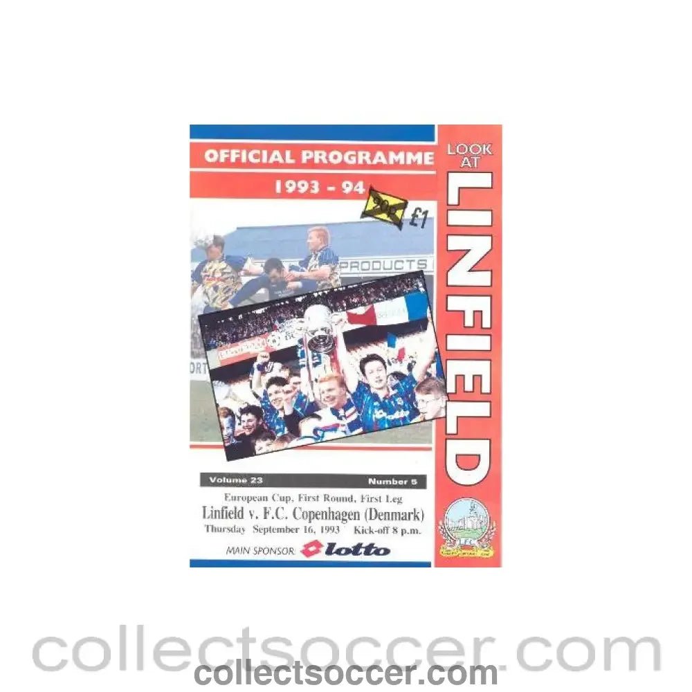 1993 - Linfield v Copenhagen official programme 16/09/1993 - Collect Soccer