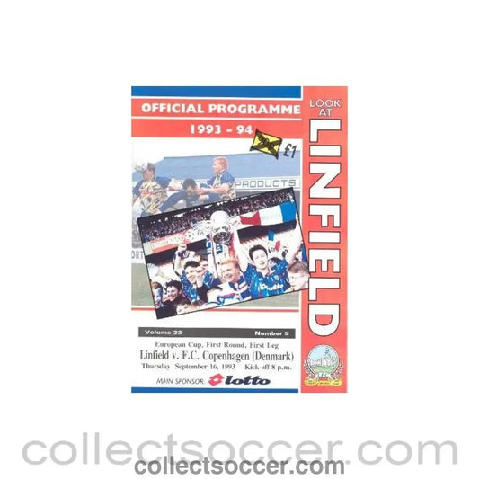 1993 - Linfield v Copenhagen official programme 16/09/1993 - Collect Soccer