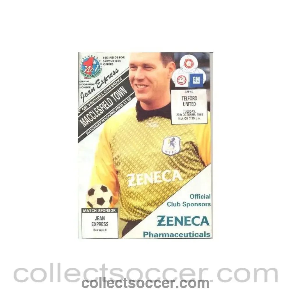 1993 - Macclesfield Town v Telford United official programme 26/10/1993 - Collect Soccer
