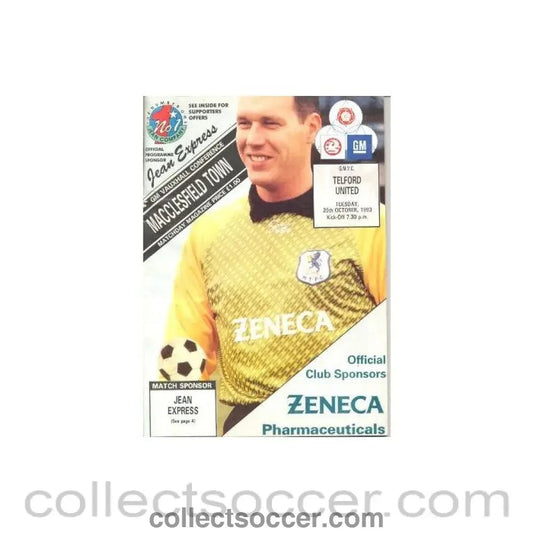 1993 - Macclesfield Town v Telford United official programme 26/10/1993 - Collect Soccer